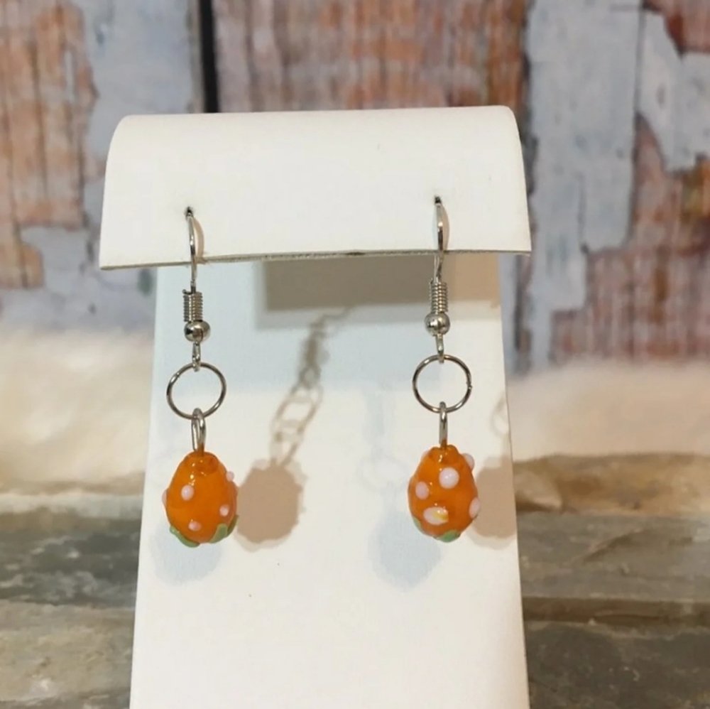 New hand blown glass orange berry earrings